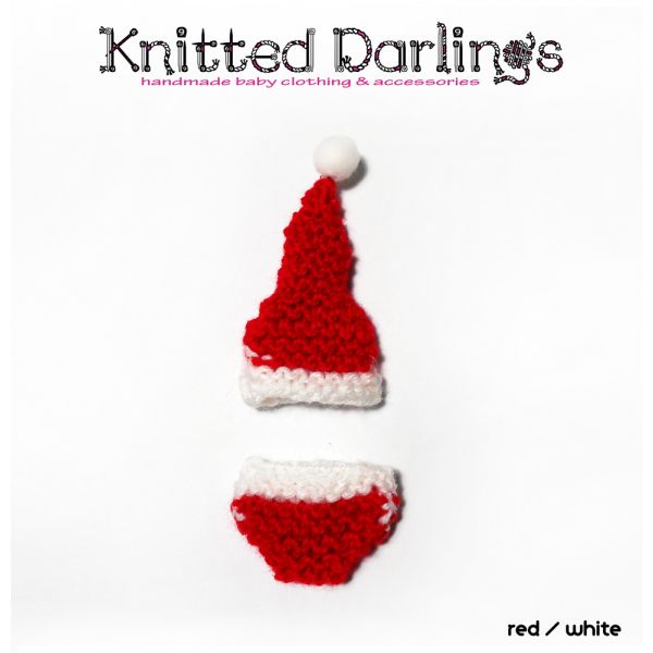  Xmas Handmade knitted 2 piece set for mini ELF baby 4,5"- 5"by Knitted Darlings hat & diaper